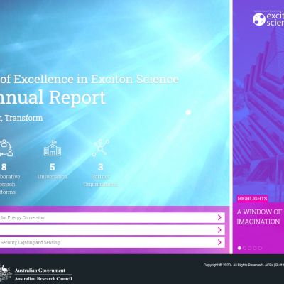 A screengrab displaying the homepage of the 2020 Exciton Science annual report