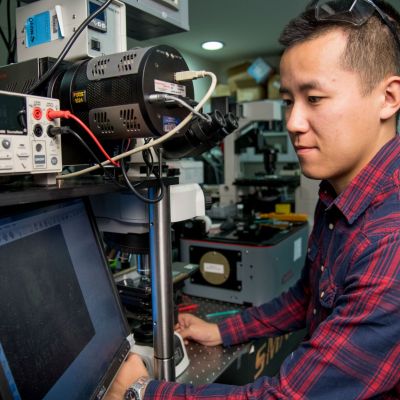 Heyou Zhang is pictured working in the NanoScience Laboratory at The University of Melbourne