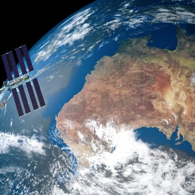 An image of the international space station in orbit above Australia